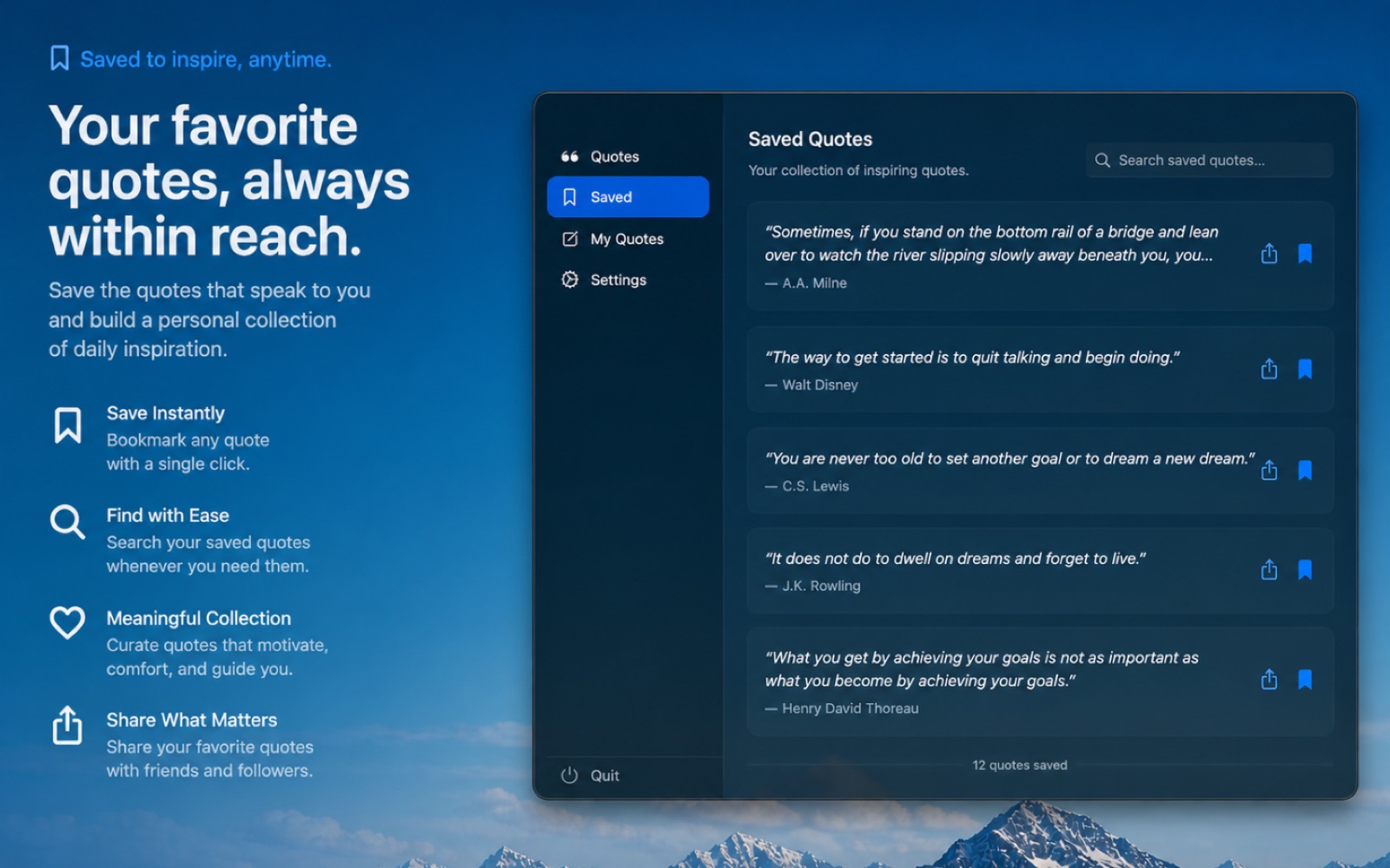 Saved quotes view in Luminary